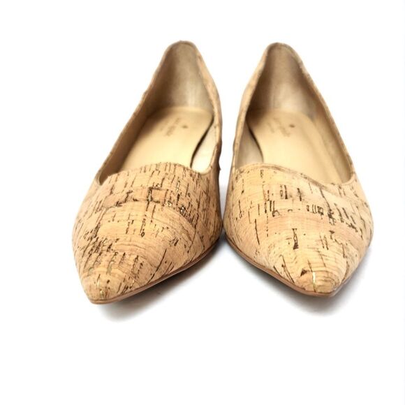 Kate Spade Aerial Block Heels Pointed Toe Cork Gold Flecked Tan Pumps Size 8.5M - Picture 4 of 8